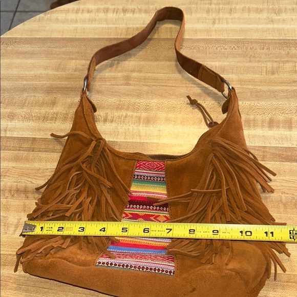Minnetonka leather Chic Brown Fringe Shoulder Bag with Multicolor Accent - Picture 13 of 16